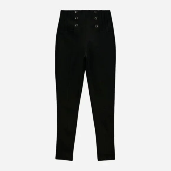 NWT ZARA High Rise Legging Embellished Gold Buttons Black XS #A1279 - Picture 5 of 13